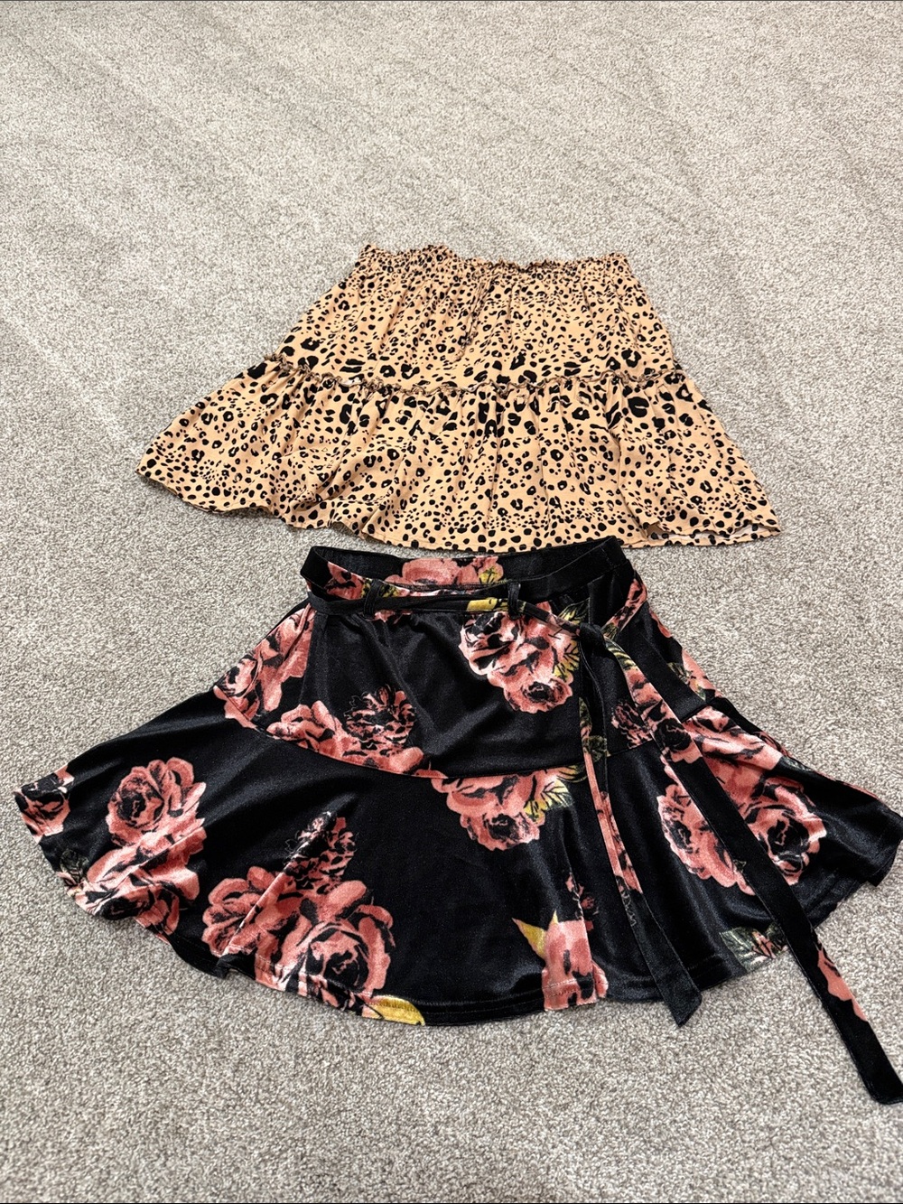Velvety Black Floral Skirt and Flowy Leopard Print Skirt bundle 🌺🐆